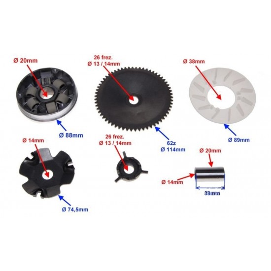 вариатор к-т + полушайба за китайски скутер GY6-50 / 60 / 80