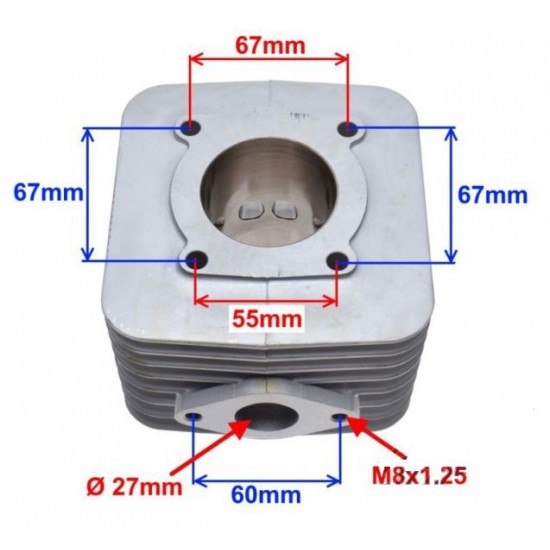 цилиндър к-т Piaggio SKIPPER / TYPHOON  125cc / Aprilia / Gilera - 55.00mm  Ф-16mm  НИКАСИЛ